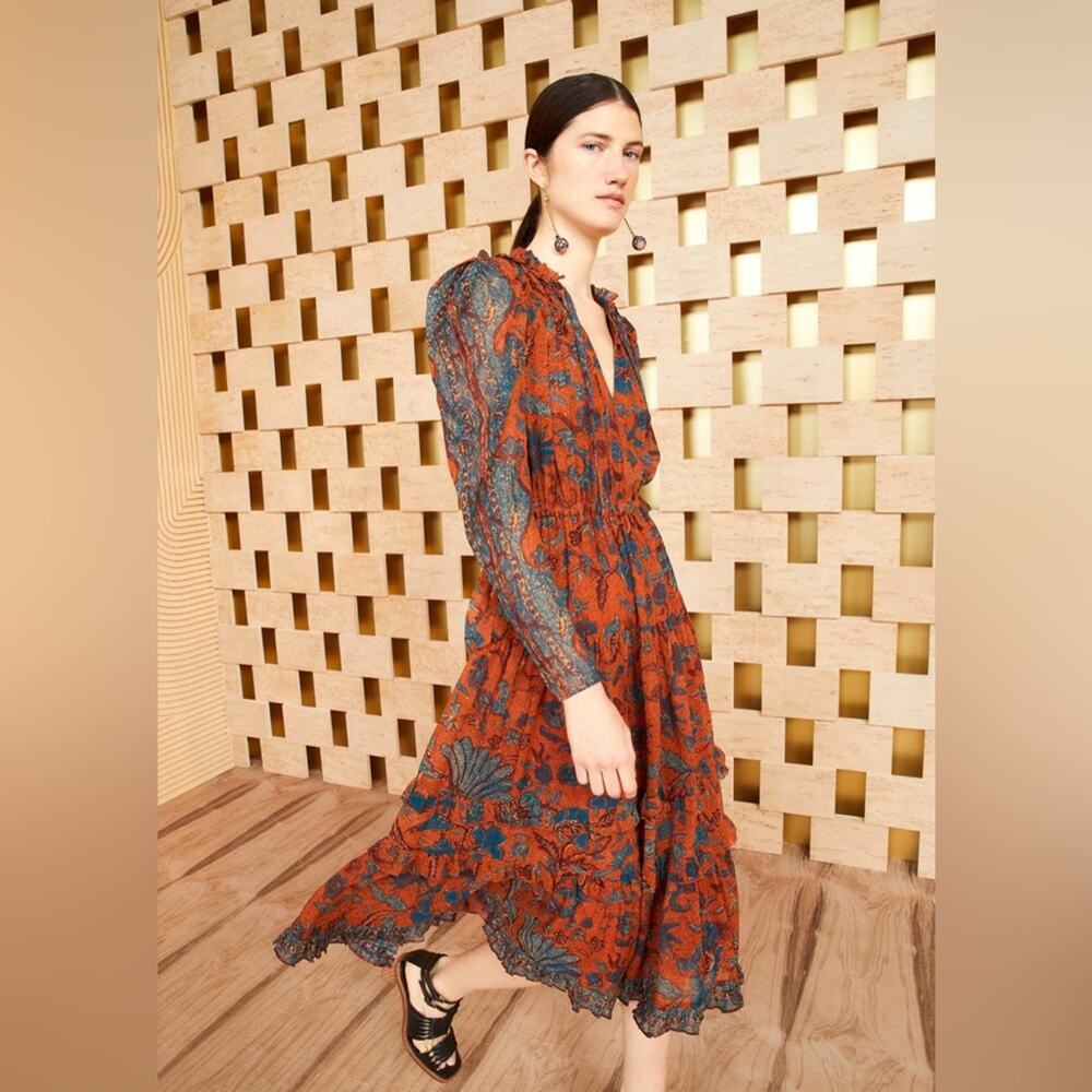 Ulla Johnson Red and Blue Midi Dress